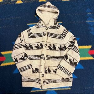 Vintage Hand Knit Cowichan Canadian Heritage Heavyweight Wool Cardigan